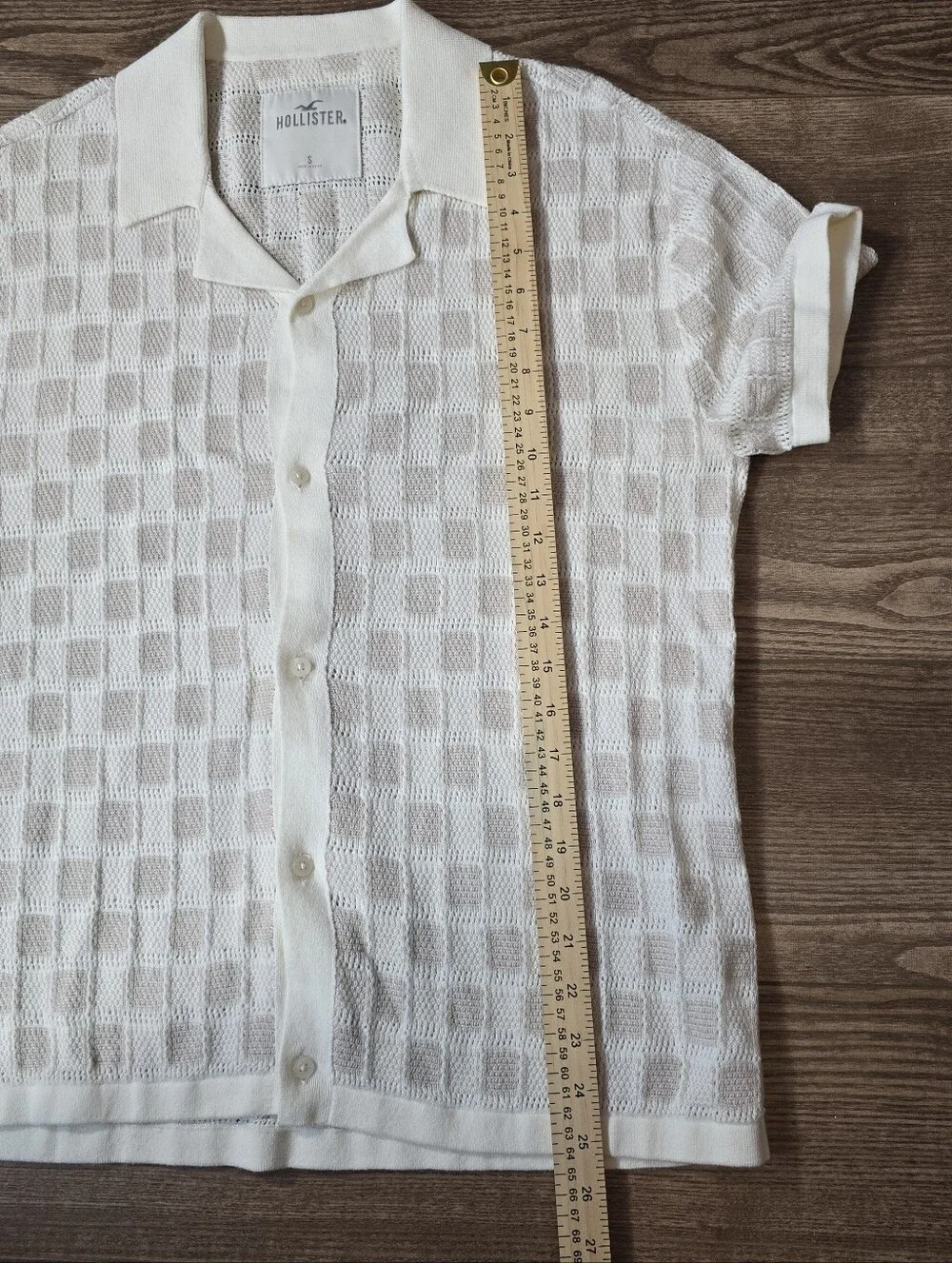 Hollister Shirt Men S Cream Open Knit Button Crochet Retro Cuban Coastal Beach - Picture 6 of 7
